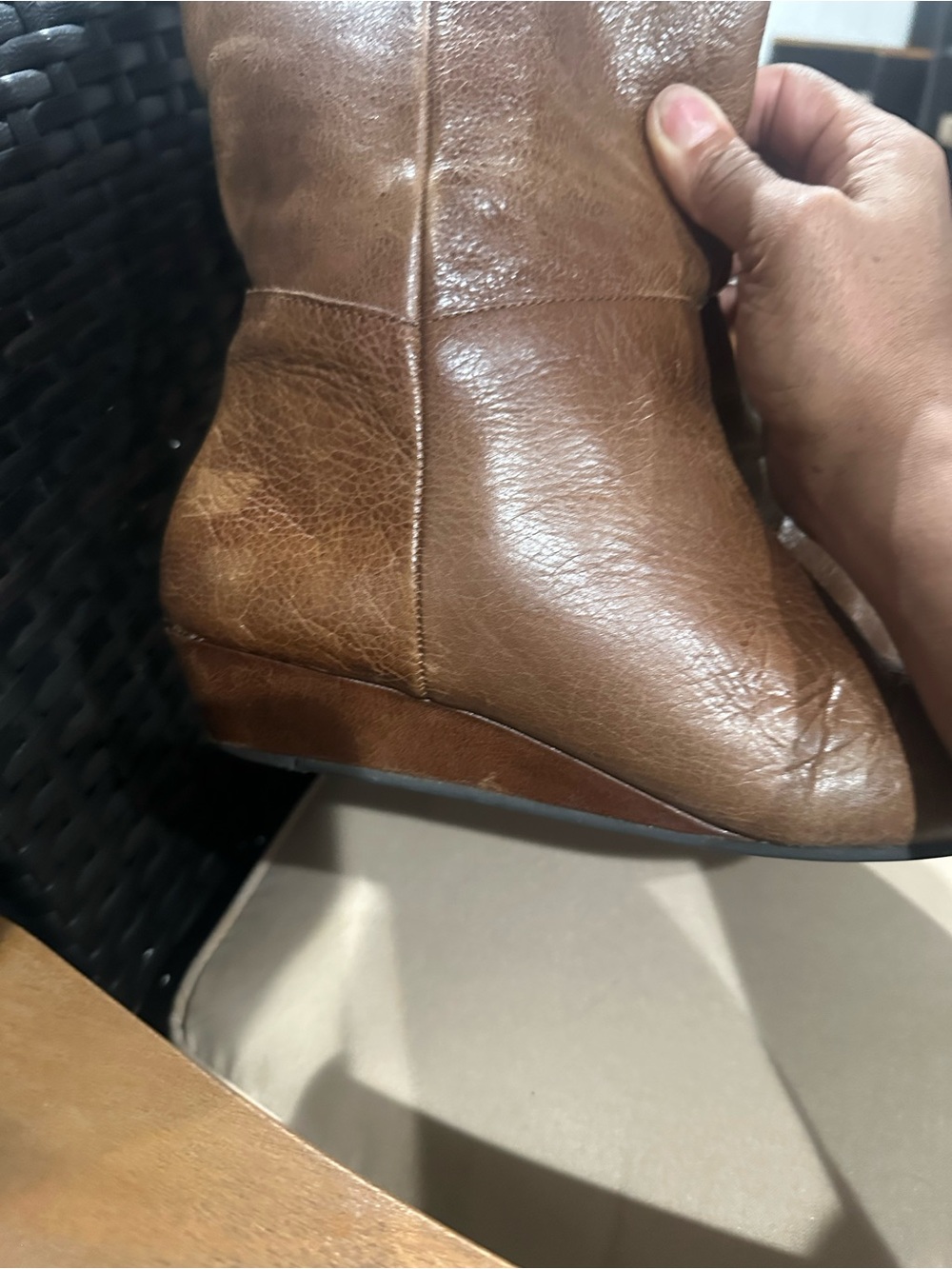Steven By Steve Madden Brown distressed Leather Mid-Calf wedged Heeled Boot - Picture 6 of 8